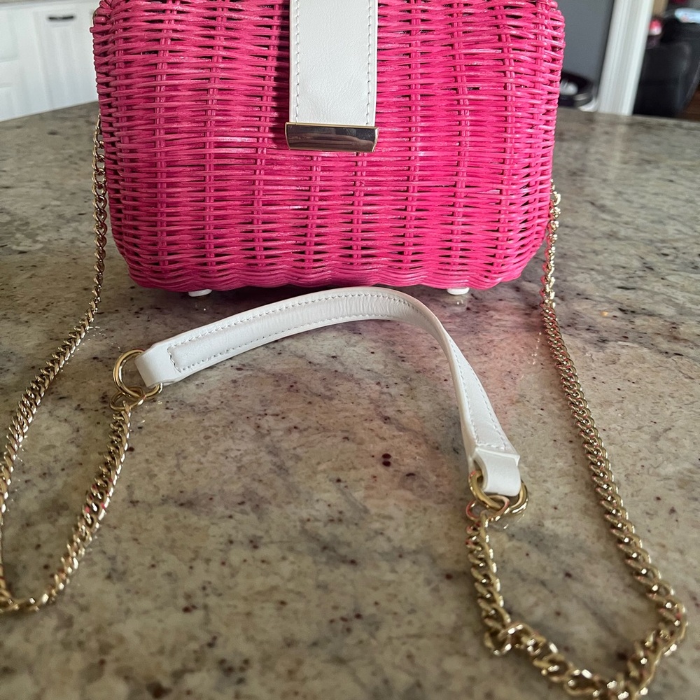 Talbots Pink Woven Crossbody Bag with Gold Chain - Picture 2 of 8